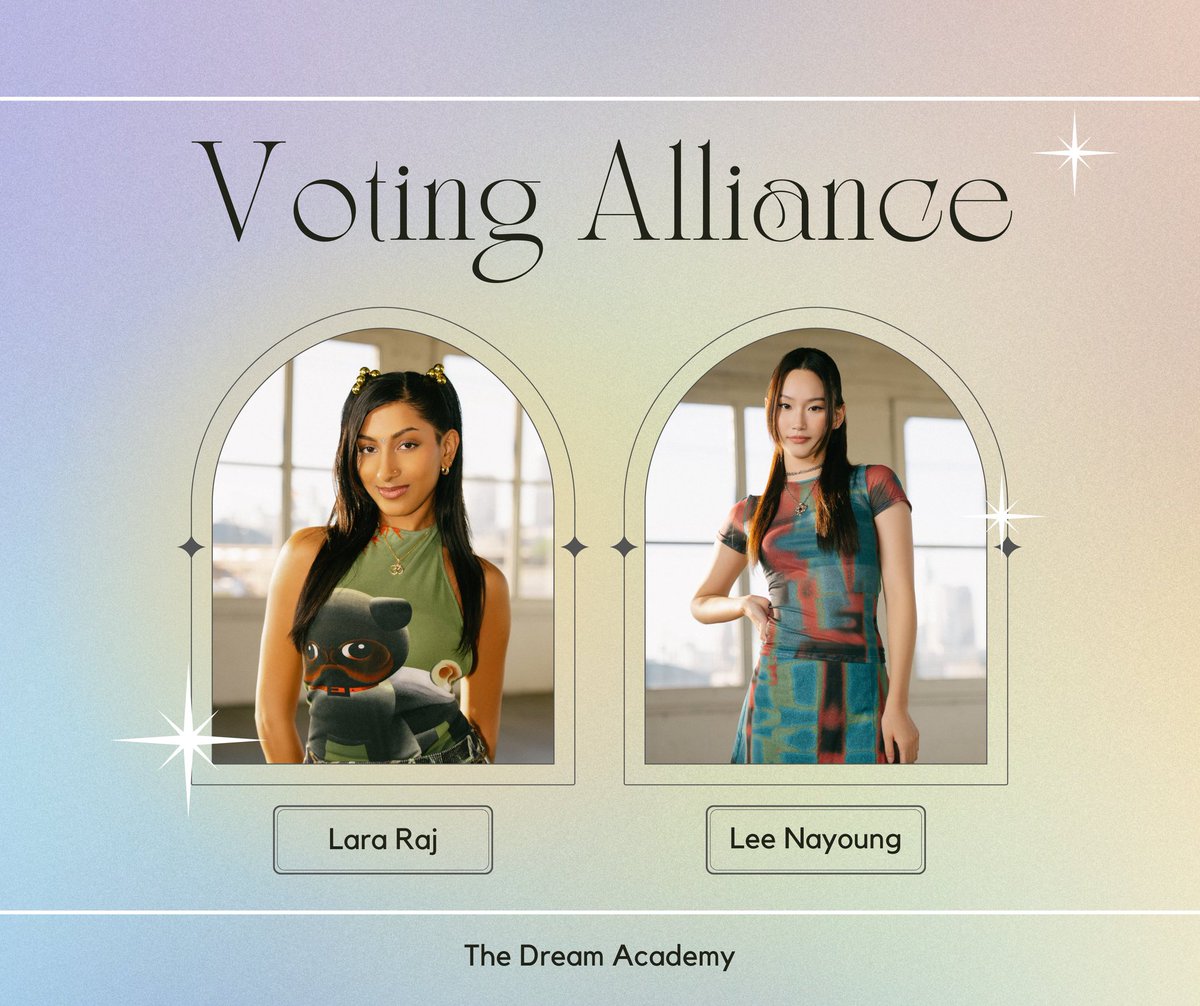 larasripics's tweet photo. [📢Voting Announcement]

Attention #RAJBERRIES and
#NAYAONGIES,

We are thrilled to reveal our voting alliance with nayaongies to secure #Lara and #Nayoung votes on Weverse and YouTube!

Let's support the teams together as 
one❤️

#DREAMACADEMY https://t.co/7YnA2Rz4MS