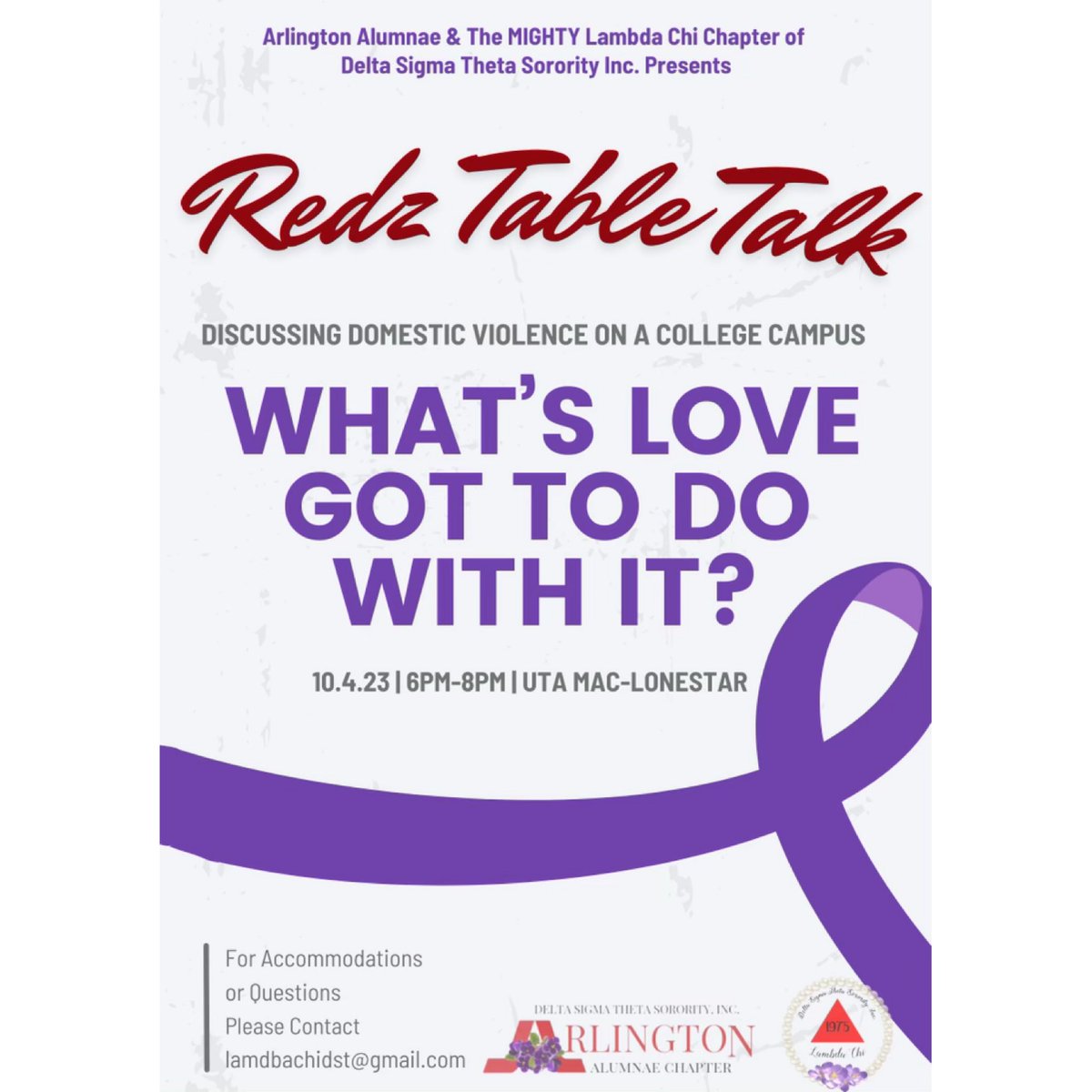 AATXDST's tweet photo. The Arlington Alumnae &amp; Lambda Chi Chapters of Delta Sigma Theta Sorority, Inc invite you to learn more about Domestic Violence on a college campus.

This event is free and open to the public.

Contact: social.action@dstarlingtonalumnae.org or lambdachidst@gmail.com https://t.co/m08lDcjyHW