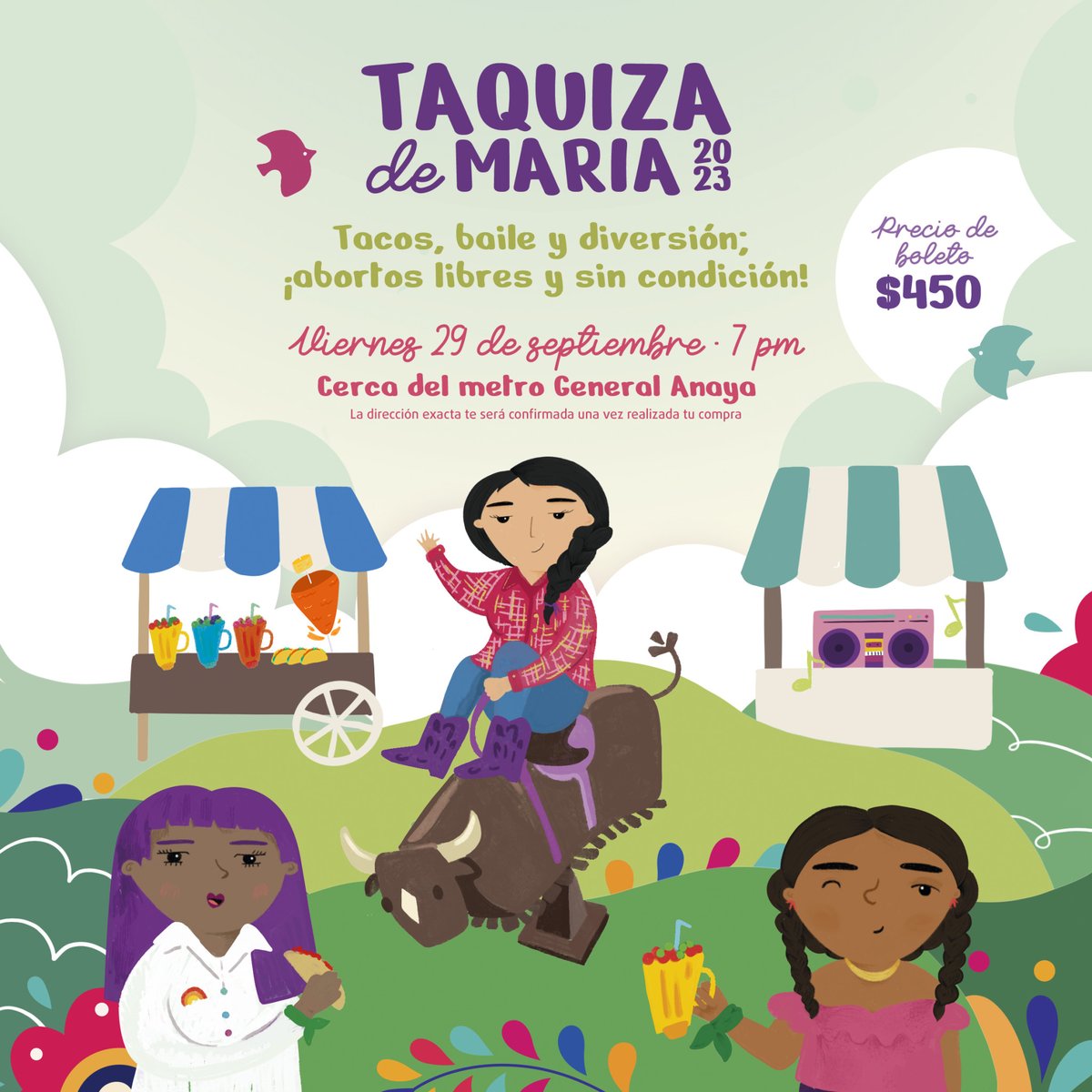 Después del #28S, ven a la Taquiza de MARIA 🌮💚 y apoya el acceso a #AbortoSeguro con taquitos, sonidero y mucha diversión ✨

📆 29 de septiembre, 7pm
🎟️ Boleto: $450 ($500 el día del evento)
📲 Compra tus boletos en bit.ly/Taquiza2023 o por transferencia (+ info x DM)