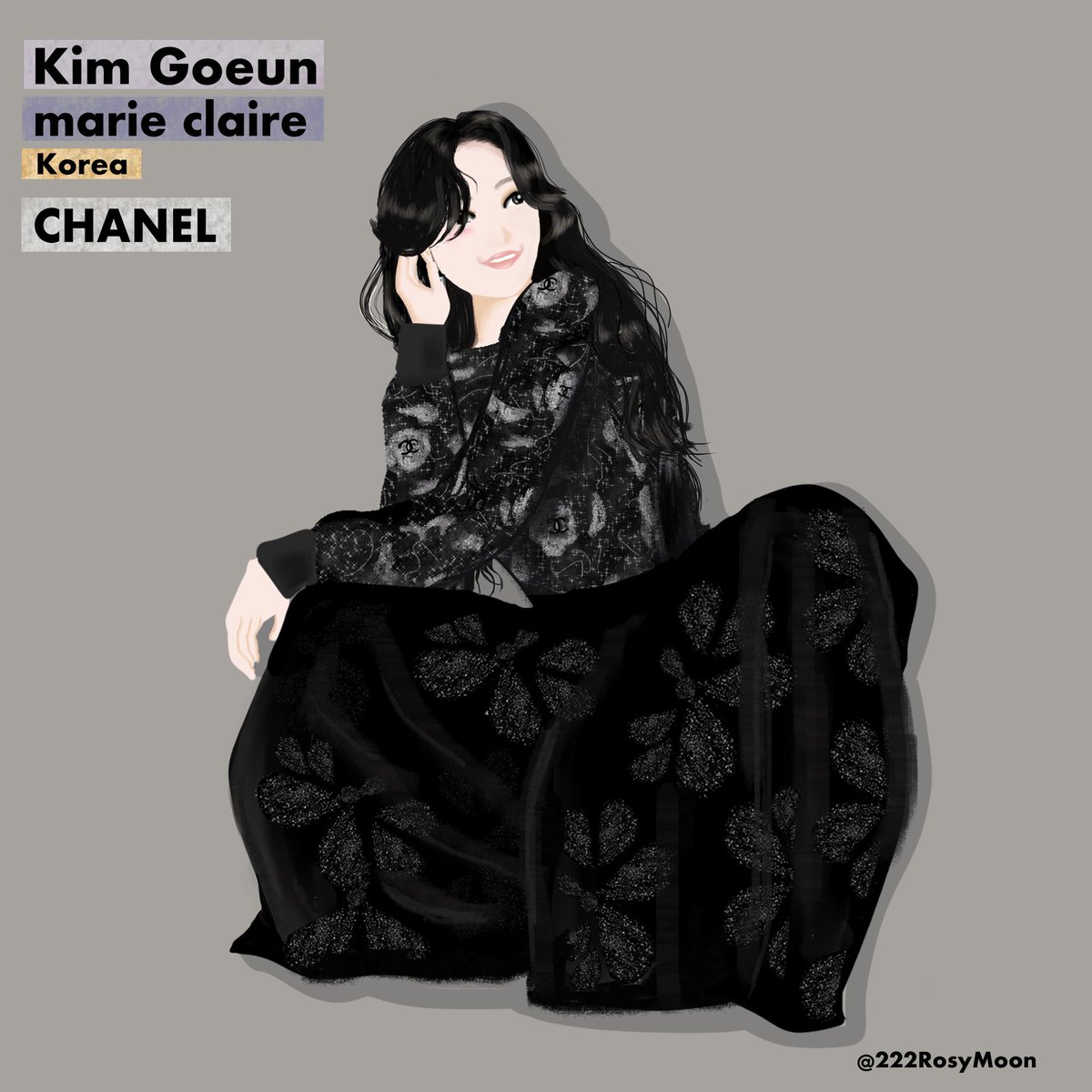 222Rosymoon's tweet photo. #イラスト　#キムゴウン No.76
#marieclaireKOREA
#CHANEL 
🖤🩶🤍
#김고은 
#kimgoeun #illustration https://t.co/EdW0N9sIPm