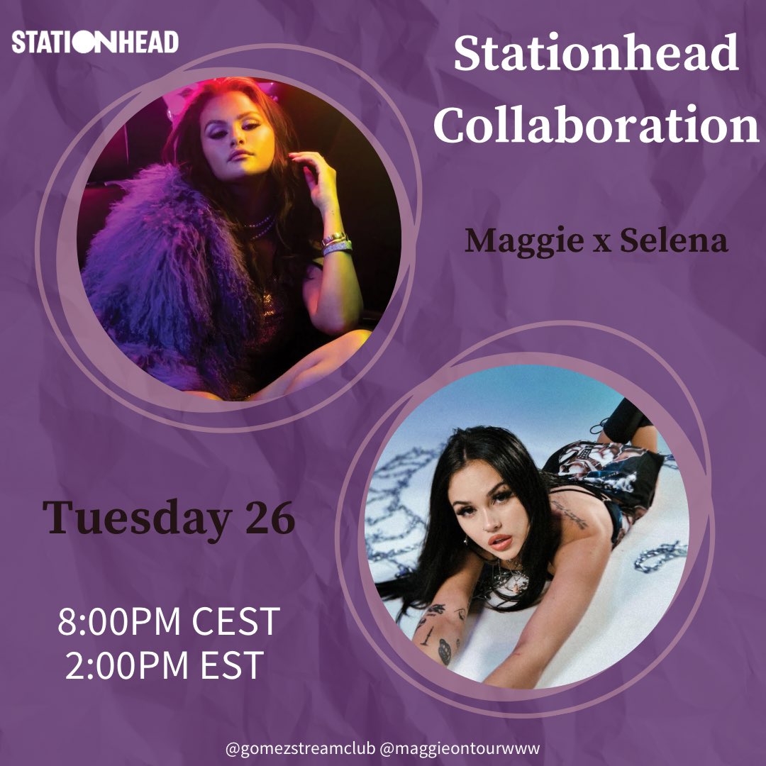 ✨MAGGIE x SELENA✨

Join us TOMORROW for a collab streaming party with @maggieontourww 🩷

⏰8:00PM CEST • 2:00PM EST
🎧 stationhead.com/maggieontourww