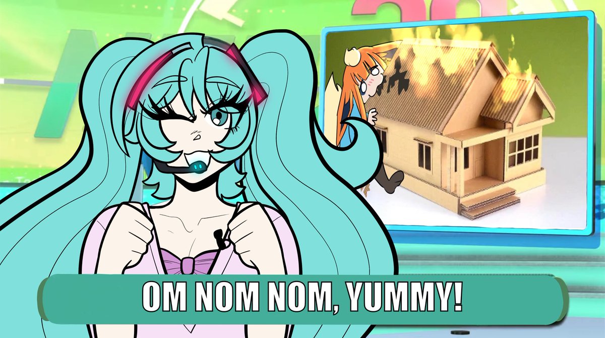 TwinTailPopStar's tweet image. BREAKING NEWS:

I lied, teehee! Now we have a cute little creature eating the cardboard house full of bedbugs and fire! (Supposedly Lupin’s class project?)