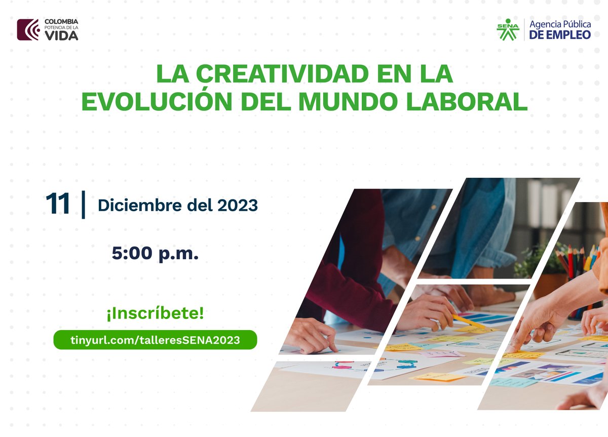 SENABogotaDC's tweet photo. 🚀🌟 Únete a nuestro taller "La Creatividad en la evolución del mundo laboral" el 11 de Diciembre a las 5:00 p.m. 🗓️ ¡Inscríbete ahora! ➡️ https://t.co/kZttIIn1v3 💼🌎 #CreatividadLaboral https://t.co/RPUKHb8a5H