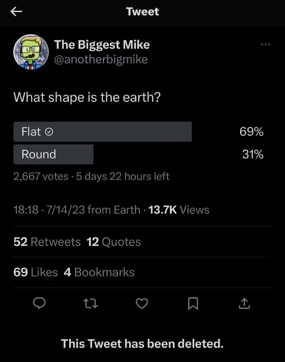 in case you were wondering 😭

this is prob where the unnecessary harbored animosity is stemming from....still. 𓁿
#TweetAndDelete #Polls
#6DaysLeft #FlatEarth