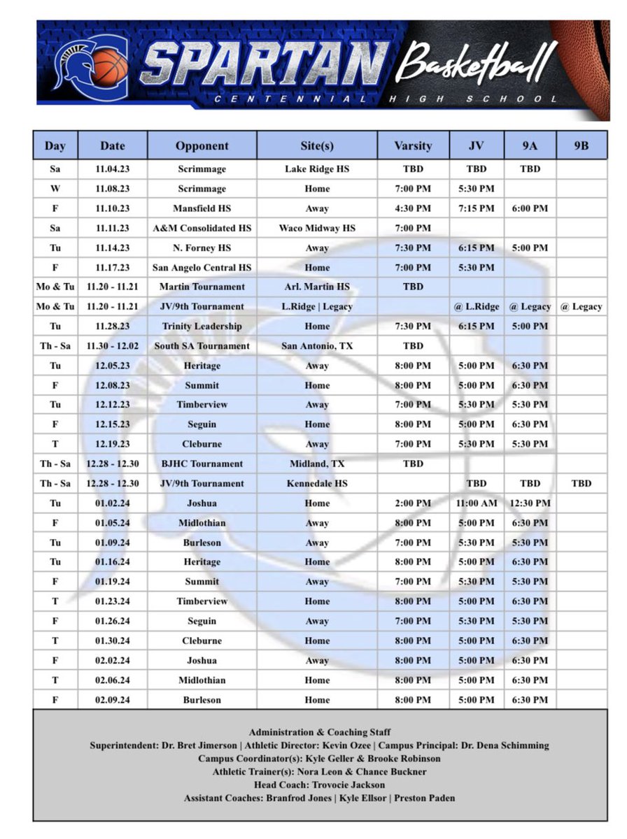 Spartan Basketball (@spartanhoopsmbb) on Twitter photo #SpartanHoops Schedule 23-24β
- Tourney @ Arl. Martin
vs. Cove, Martin, Boswell & Ranchview
- Tourney @ South San HS
vs. TBD
- Tourney @ Midland HS
vs. EP Hanks, Mid. Legacy, & EP Burges
#ItsJustWork #DWGR #NoAccidents
<a href="/hoopinsider/">Hoopinsider</a> <a href="/Tabchoops/">ππΌπ½πΎππ</a> <a href="/TexasHoopsGASO/">TexasHoops/GASO π</a> #SpartanHoops Schedule 23-24β
- Tourney @ Arl. Martin
vs. Cove, Martin, Boswell & Ranchview
- Tourney @ South San HS
vs. TBD
- Tourney @ Midland HS
vs. EP Hanks, Mid. Legacy, & EP Burges
#ItsJustWork #DWGR #NoAccidents
<a href="/hoopinsider/">Hoopinsider</a> <a href="/Tabchoops/">ππΌπ½πΎππ</a> <a href="/TexasHoopsGASO/">TexasHoops/GASO π</a>