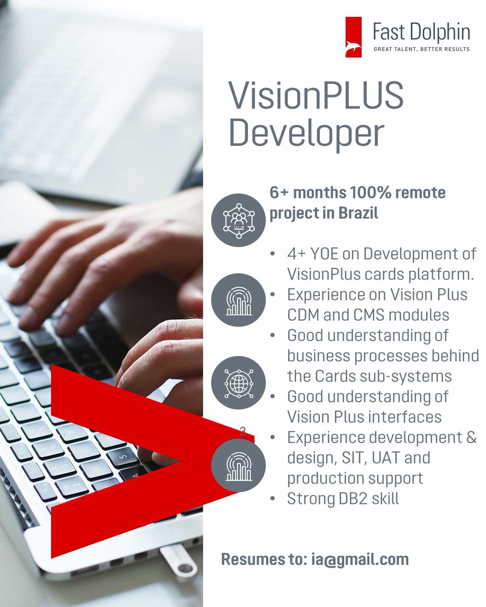 fastdolphin's tweet image. Looking for a new challenge? We are hiring! VisionPlus Developer, for a 6+ months remote position in Brazil.
 
 For more information, visit our website at: fastdolphin.com/en/vacante-en/…
 
 #developersbrazil #visionplus #visionplusdeveloper #cdm #cms