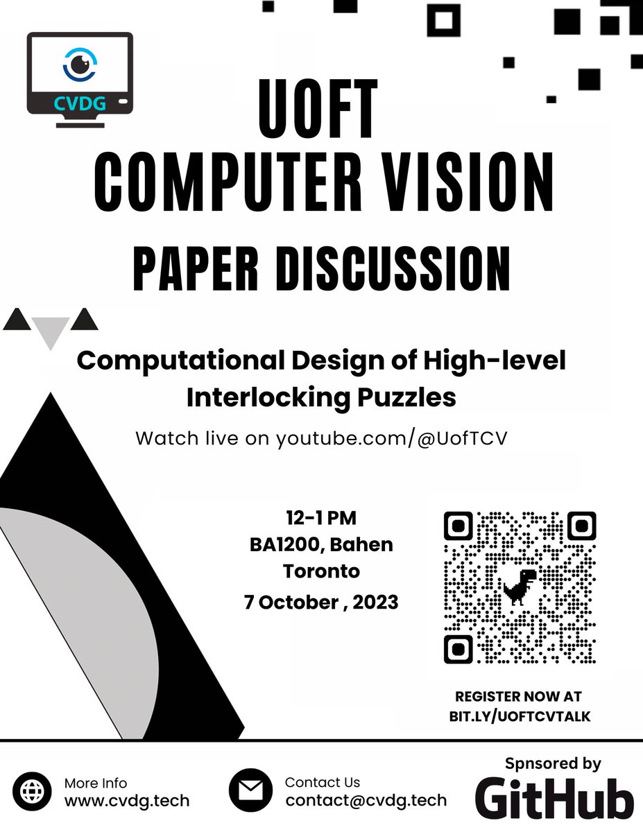 uoftcv's tweet photo. We are hosting a Paper discussion on 7th October      12-1pm in BA1200 in Bahen,Toronto.We will also be live on youtube at https://t.co/VpGMIlpKpw .Join us for a discussion on Computational Design of High-level Interlocking Puzzles! Register at
 https://t.co/b8mjti0fzh https://t.co/olETNO7sMX