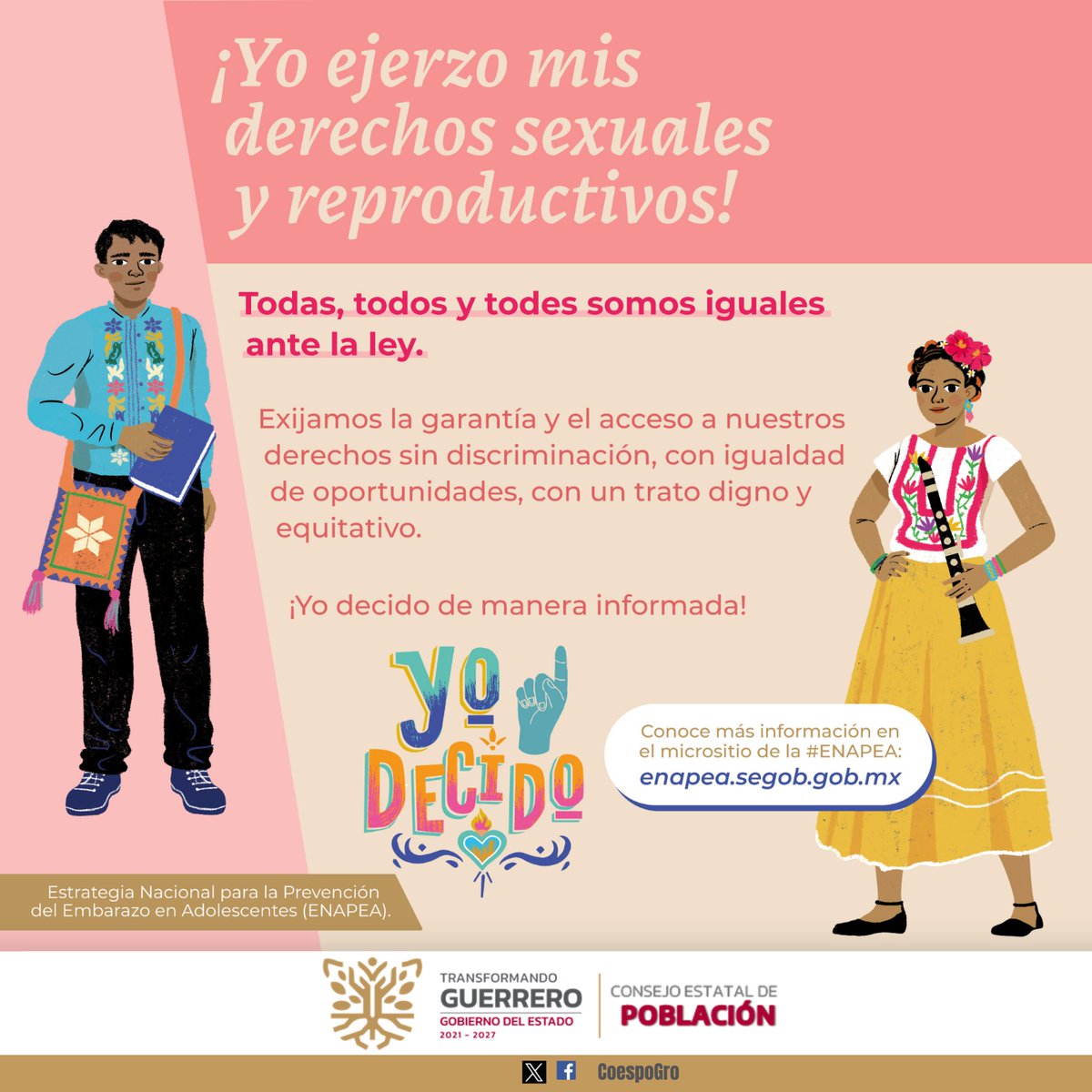 Yo ejerzo mis derechos Sexuales
Conoce y reflexiona sobre los derechos sexuales y reproductivos.
Consulta  más información en el micrositio de la #ENAPEA: enapea.segob.gob.mx