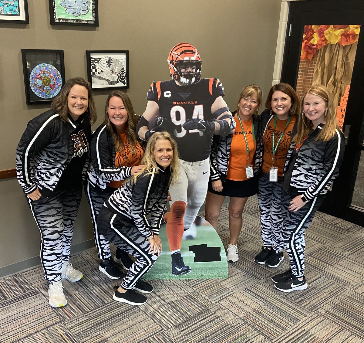 ayerelementary's tweet photo. Shouting a huge WHO DEY from our office team!! We’re ready for a  Bengals W*I*N tonight 🏈 Let’s goooo!! @ayercounselor @HHoelle @amycutterSP @shellimelly @ErickaTAyer @AshleyTibbe @FHSchools @Bengals https://t.co/uDr7sw3Ibw