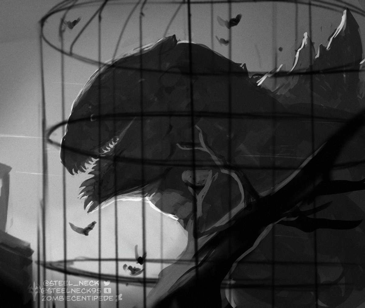 "The Bird Cage"
Redraw of the 1954 Godzilla film with my horror design.