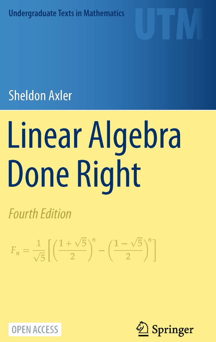The fourth edition of Linear Algebra Done Right is on schedule for publication in two months. The hardcover version can be pre-ordered at link.springer.com/book/978303141… or at amazon.com/Linear-Algebra…. For the electronic version, see linear.axler.net in late November 2023.
