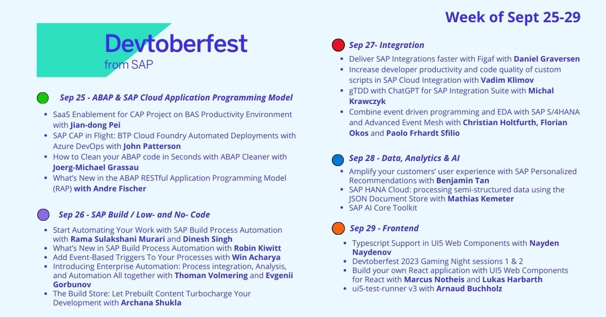 It's a packed week of Devtoberfest sessions! Check out all the opportunities to get involved this week: sap.to/6011uEjSt
