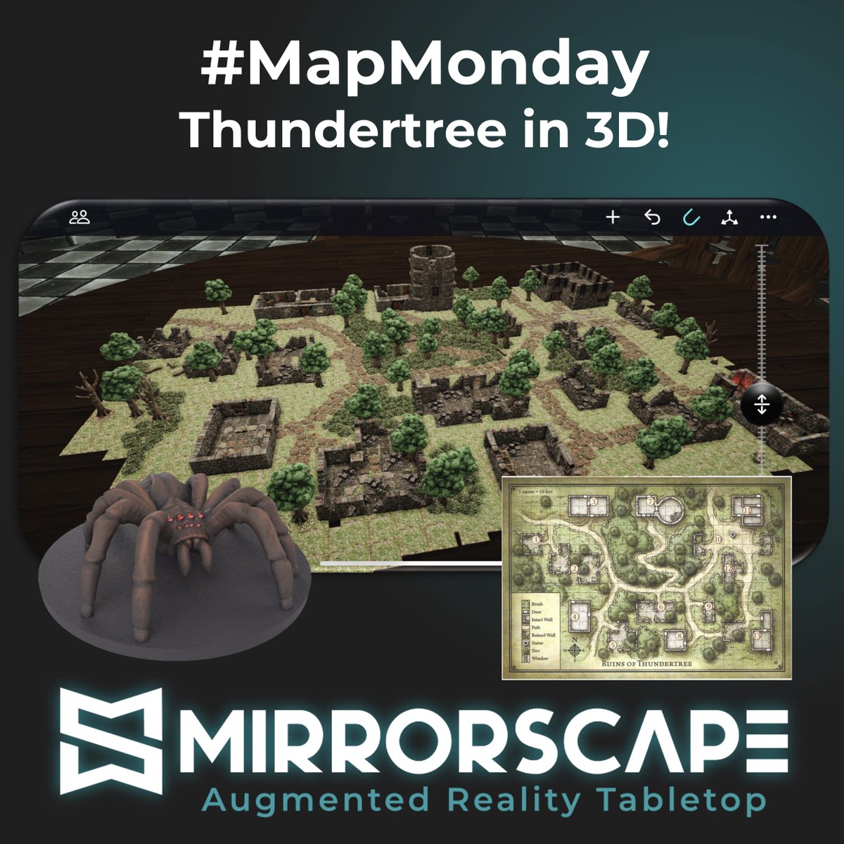 mirrorscapexr's tweet photo. Our return to #Phandelver continues with a trip to #Thundertree in 3D and #augmentedreality. Warning! A strange magic many confront the #ttrpg party! Get the 3D map on the HUB (https://t.co/PIEP39ooX8) and the free Mirrorscape app from the App Store or Google Play. #dnd https://t.co/ffw8ionpmC