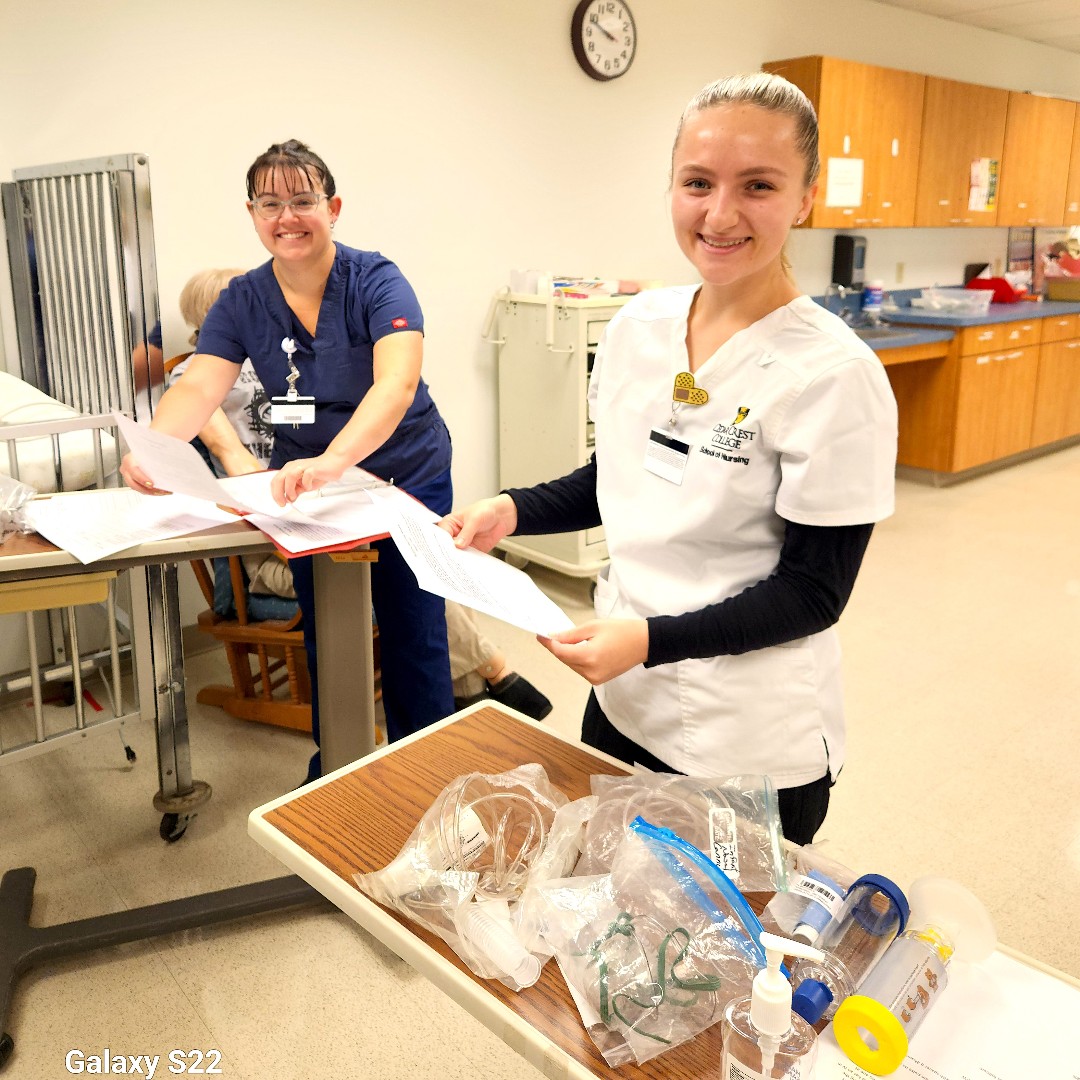ccc_nursing's tweet photo. During a pediatric workshop in the Nursing Simulation Center, senior nursing student Ashley Blessing, SN, works with Professor Cortney Murphy, MSN, RN. #CCCSON #cedarcrestcollege #seniors https://t.co/JciFaFTkMN