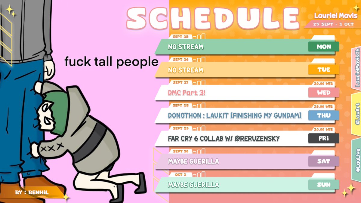 LaurielMavis's tweet photo. 🍦✨ Weekly Schedule ✨🍦

 25 September - 1 October

💚 General : #LaurielMavis
💚 Live : #LauLive
💚 Fan Art : #ForLau
💚 Meme : #LauWak
💚 Clips : #LauClips
💚 NSFW : #SecretLau
💚 Fan Name : #LauVers

#VtuberID #JadwalLau https://t.co/cX9toeLqfY