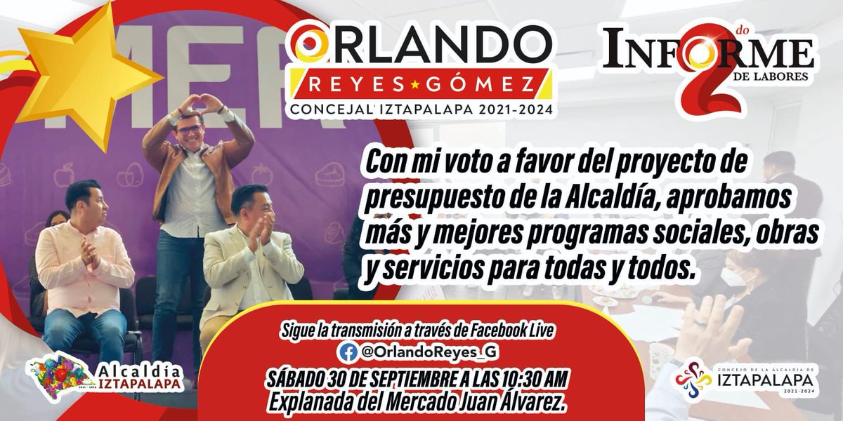 OrlandoReyes_G's tweet photo. Durante este año el Concejo de la Alcaldía ha aprobado mayor presupuesto para los programas sociales que tanto benefician a nuestras y nuestros Iztapalapenses.

#Faltan5Días 
#YoLoHaré ¡Lo Haremos Juntos!❤️🇲🇽☝🏽 https://t.co/obTrsMFDdm