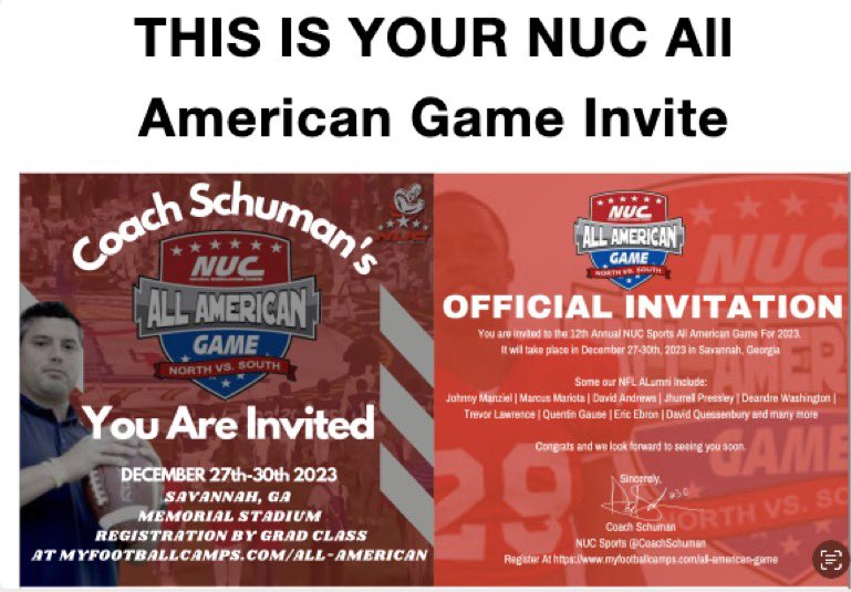 Honored to be invited to the NUC All-American game by <a href="/CoachSchuman/">Coach Schuman</a>!
