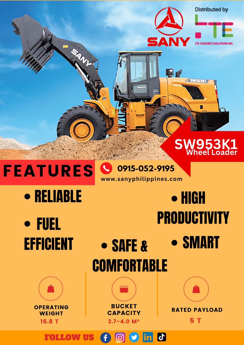SANYPHILIPPINES's tweet photo. Why the SW953K1 Wheel Loader could be a good choice? Well, here are a few reasons: Power and Performance: The SW953K1 Wheel Loader is equipped with a high-performance engine that delivers impressive power and torque. For more info please call 0915-052-9195 and for more updates. https://t.co/FbjpXu4a9P