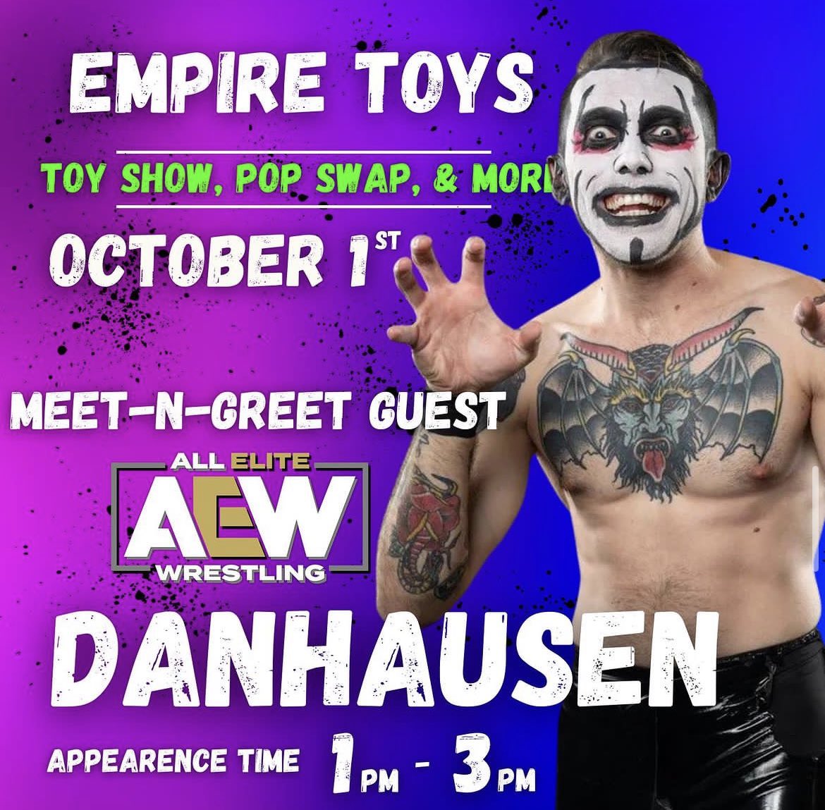 Danhausen’s week. Pre buy highspots orders here for THURSDAY highspotsauctions.com/collections/da… Come meet Danhausen this weekend at Bobakhan Toys in Everett, WA FRIDAY Toy Depot in Whittier, CA SATURDAY Empire Toys in Keller, TX SUNDAY Bring your own toy!