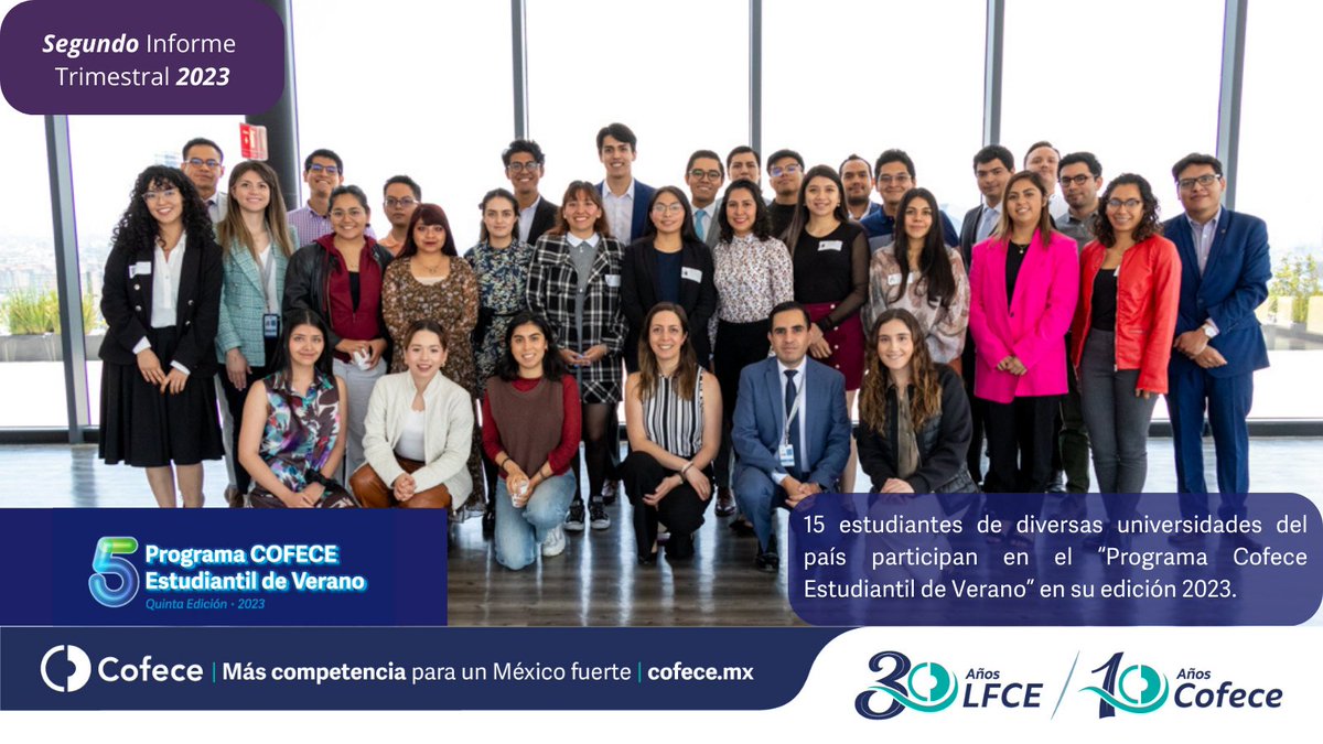 cofecemx's tweet photo. En su 5ª edición, el #ProgramaCofece Estudiantil de Verano convocó a estudiantes de México a participar, con el objeto de favorecer la formación de profesionistas interesados y comprometidos con la competencia económica.
Segundo #InformeTrimestralCofece https://t.co/elv4b5oePo https://t.co/M1aKyp0bEZ