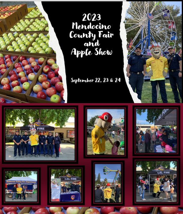 CALFIRE_MEU's tweet photo. #CALFIREMEU was out this last weekend for family fun at the Mendocino County Fair and Apple Show!!! #CaptainCal made lots of new friends! He can't wait until next year for more apple pie!!! #mendocinocountyfair #community https://t.co/QVssDsuvVC