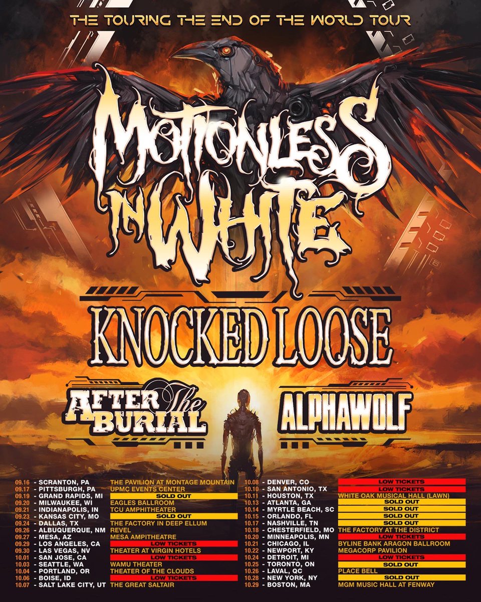aftertheburial's tweet photo. LOW TICKET ALERT! If you haven’t already secure your spot NOW for our fall run w/ @MIWband @knockedloose & @AlphaWolfCVLT!
Lock in @ https://t.co/jgGWCNhXrQ
📸: @alanb_dood
#aftertheburial #embracetheinfinity https://t.co/Z05ImqFE1y