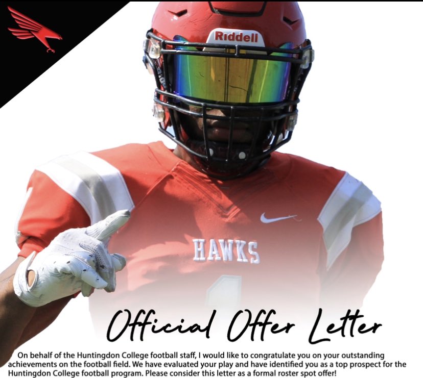 Had a Great conversation with <a href="/1CoachWhite2/">Coach Ryan White</a> and I’m blessed to have received an official offer
<a href="/HawksFootball/">Huntingdon Football</a> <a href="/DavidPerno/">David Perno</a> <a href="/Georgia_Muscle7/">Coach Josh Dawson</a> <a href="/recruitNE_GA/">RecruitNE_GA</a> 
#justgettingstarted