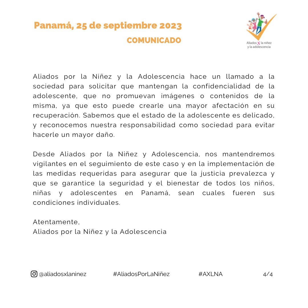 aliadosXlaninez's tweet image. Desde Aliados por la Niñez y Adolescencia manifestamos nuestra preocupación y rechazo en torno al reciente caso de violencia sexual.