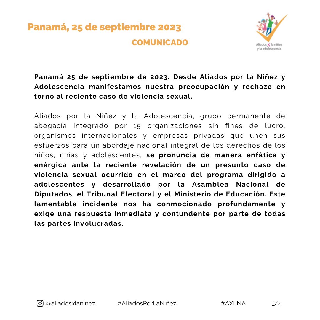 aliadosXlaninez's tweet image. Desde Aliados por la Niñez y Adolescencia manifestamos nuestra preocupación y rechazo en torno al reciente caso de violencia sexual.