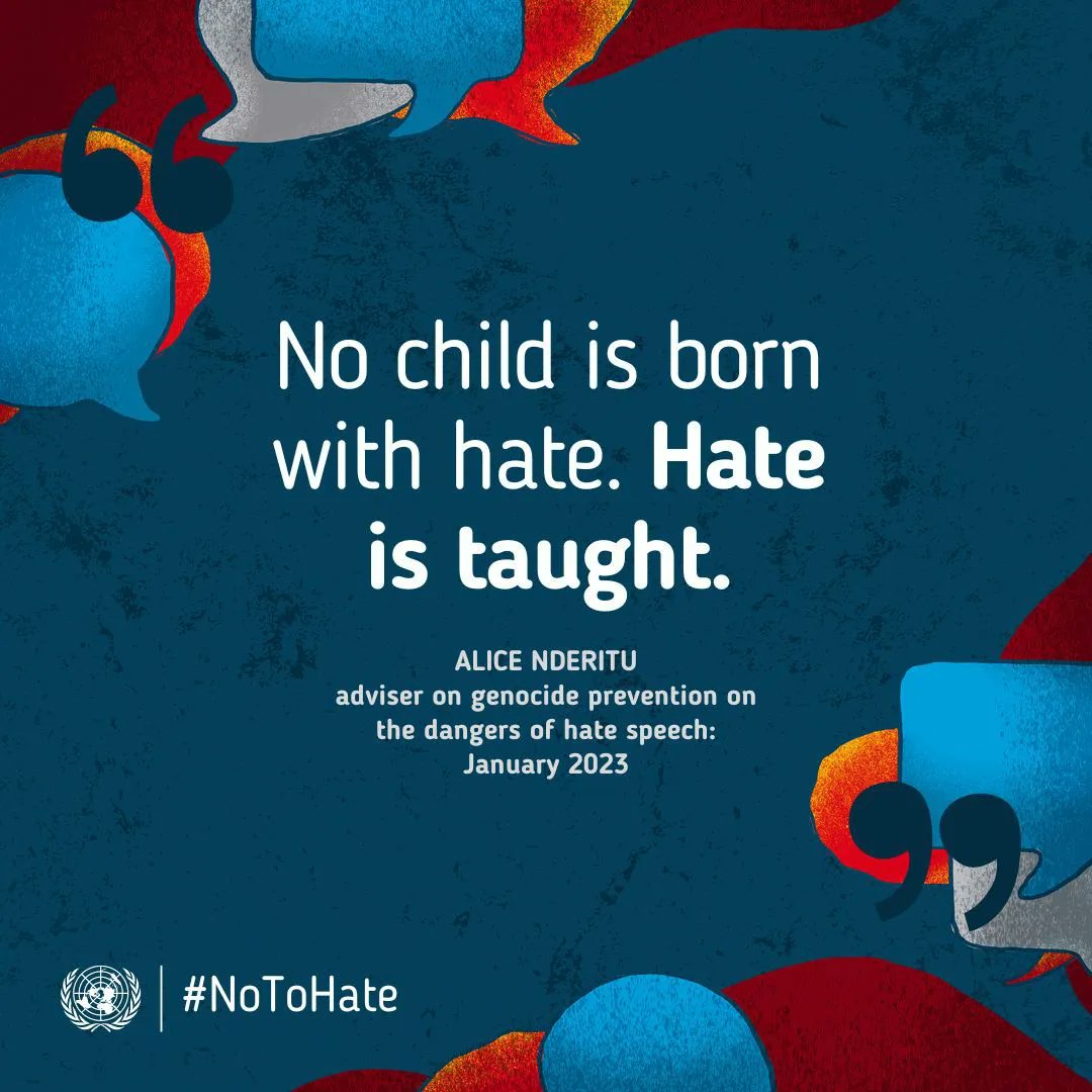 UNGeneva's tweet photo. No child is born with hate. 
Hate is taught.

Say #NoToHate. https://t.co/r90MeKXcfl