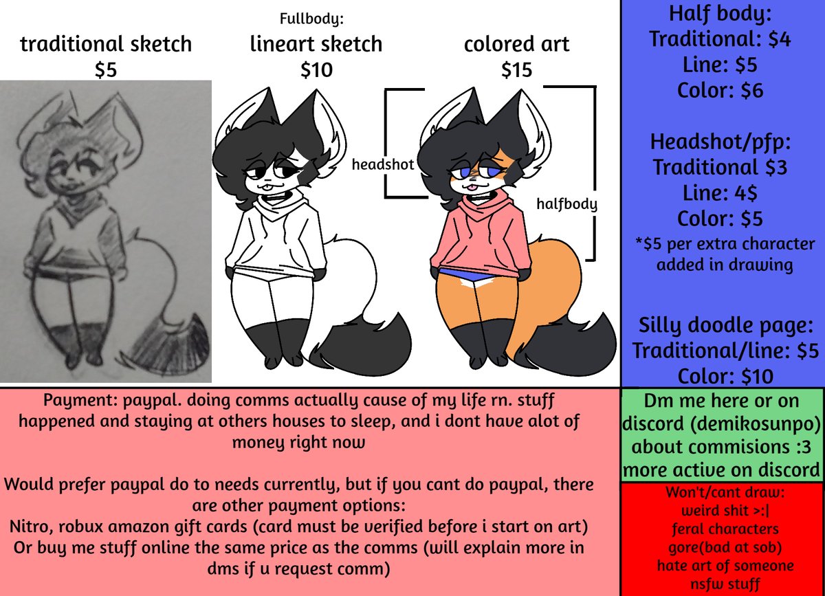 doing character comms cause of life stuff rn. (if u dunno, homeless for a bit rn, just needing food mainly, n money for life stuff)
10 slots open rn

this is temporary btw, being homeless. for about 3 more weeks
and if you just wanna donate a little money, just message me