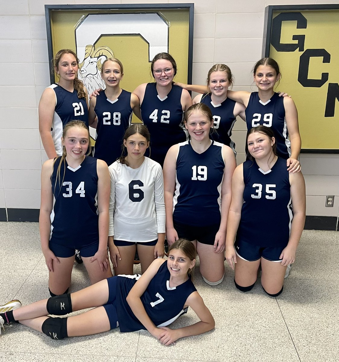 LCMSVolleyball's tweet photo. 🏐8th-grade A, B, and C teams celebrating wins over Glenwood!💙 https://t.co/SXyGiyRW0u