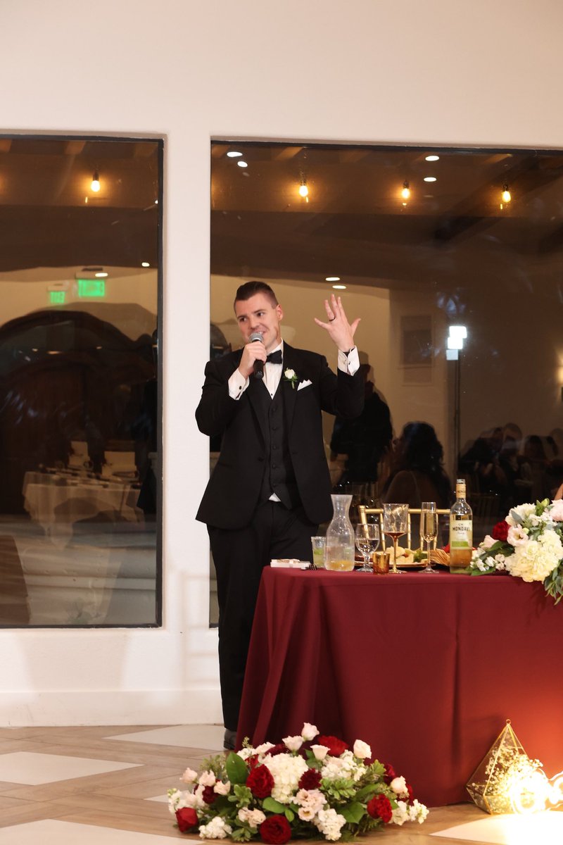 DustinChapas's tweet photo. The reception was WILD! Endless dancing, laughs, and celebrations. Big love to our wedding party for their entrances and speeches. Heartfelt thanks to everyone who shared in our joy and brought such positive vibes. 🍾🥂 #WeddingBliss #ToInfinityAndBeyond https://t.co/qCTgobk8s4