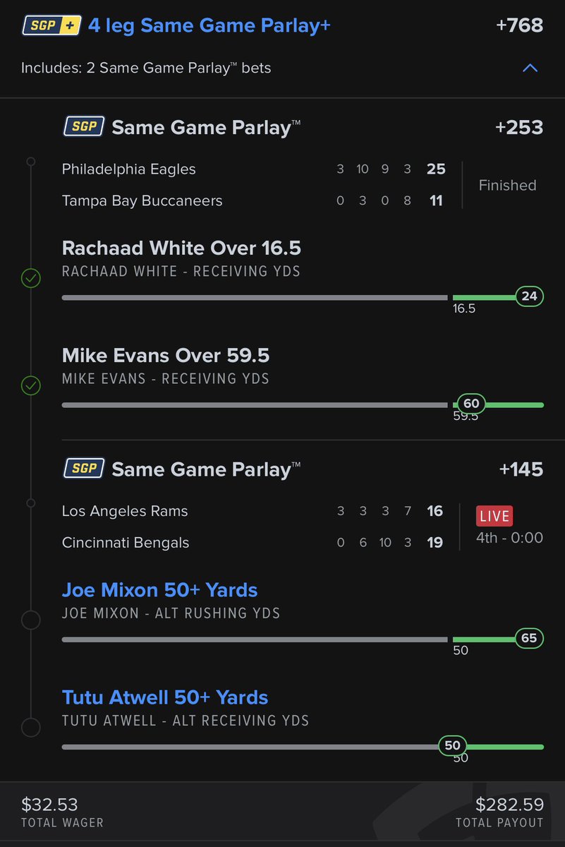 PeteyFitz's tweet photo. @CodyBrownBets In addition to tailing your bets, I also made this parlay based on your research…and boy did you help me win big this weekend!! https://t.co/VS1bYAAFvN