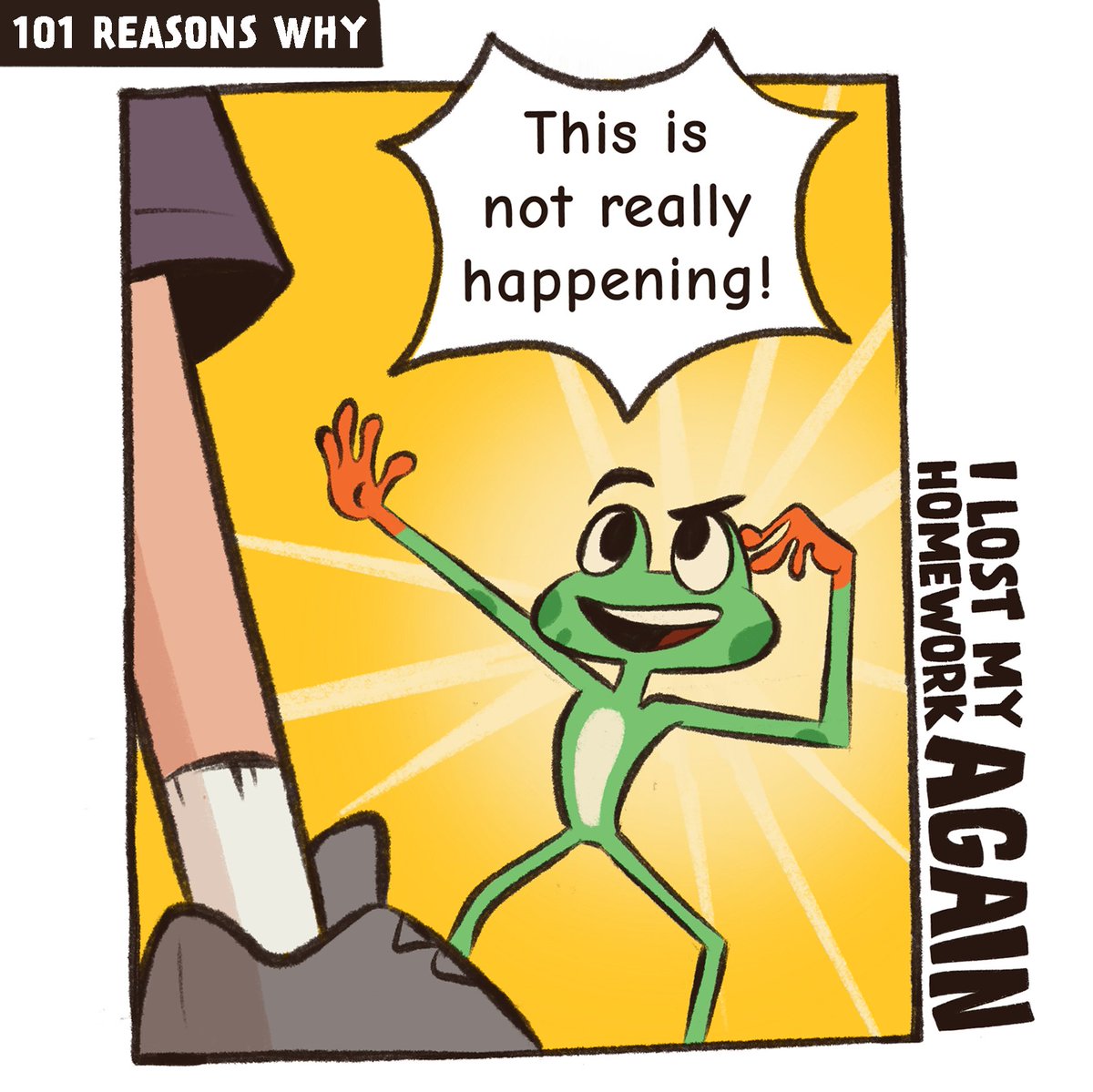 Sometimes, adventures are too crazy to believe!  Even for an educated frog like Yokono.

Follow for more peeks at what crazy things our heroes get up to.
#101reasonswhy #kickstarter #book #frogs #excuses #graphicnovel