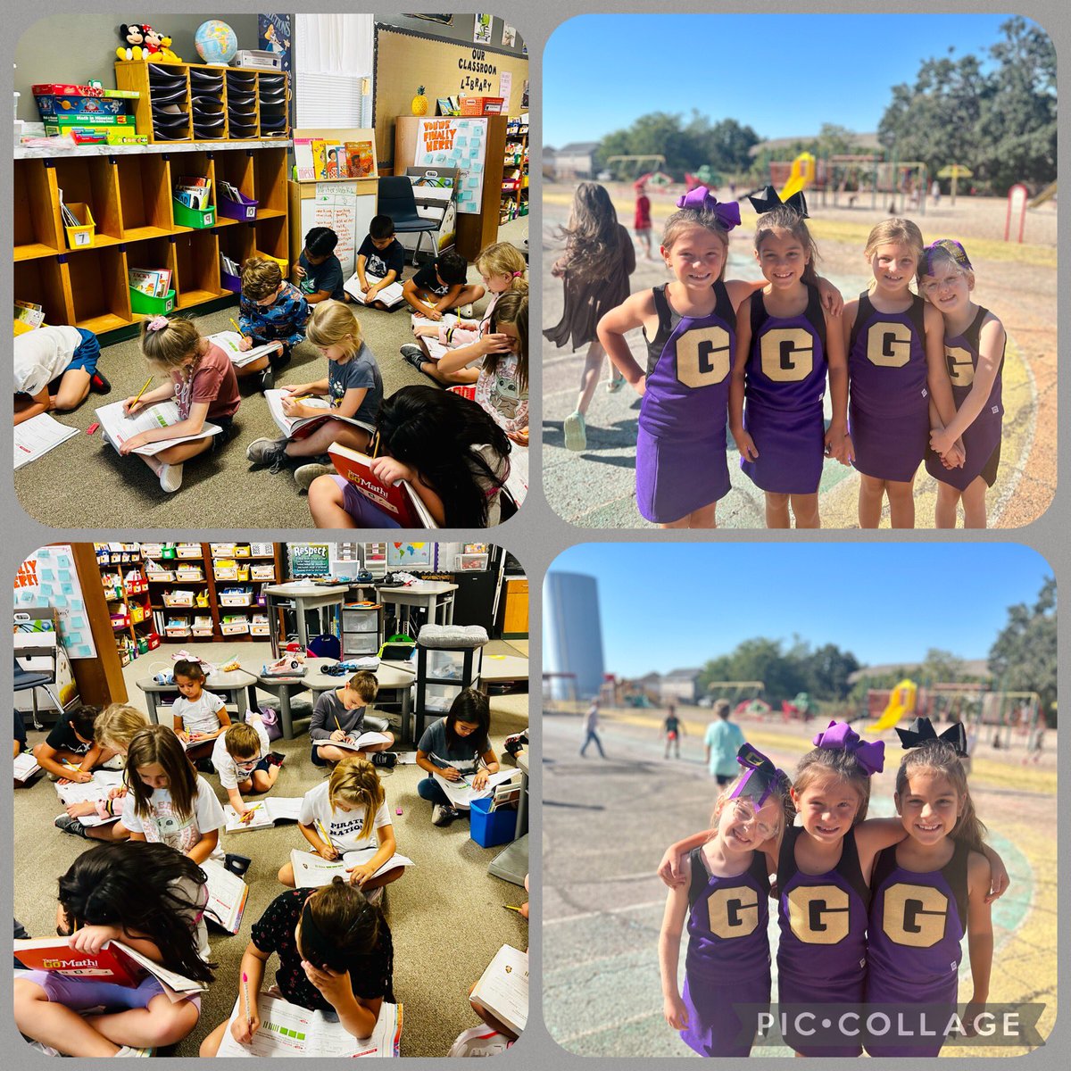 Purple Fridays, first family huddle in the pit, working hard learning place value. #aesriseabove #granburyisd