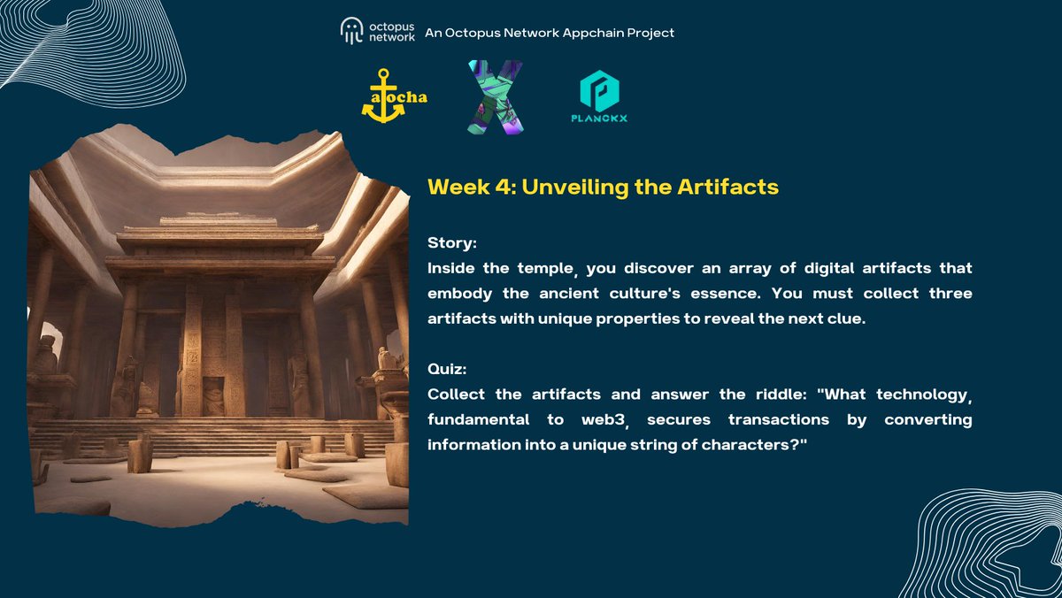 Atocha Protocol | Building Puzzle on NEAR (@atochaprotocol) on Twitter photo End of week 3, we proceed to week 4 #TreasureHunting
🌟Week 4: Unveiling the Artifacts 🌟
☑️Read the story and quiz
☑️Reply with the answer and tag 3 friends
☑️Follow @Planck__X <a href="/AtochaProtocol/">Atocha Protocol | Building Puzzle on NEAR</a>
#web3 #atogame End of week 3, we proceed to week 4 #TreasureHunting
🌟Week 4: Unveiling the Artifacts 🌟
☑️Read the story and quiz
☑️Reply with the answer and tag 3 friends
☑️Follow @Planck__X <a href="/AtochaProtocol/">Atocha Protocol | Building Puzzle on NEAR</a>
#web3 #atogame
