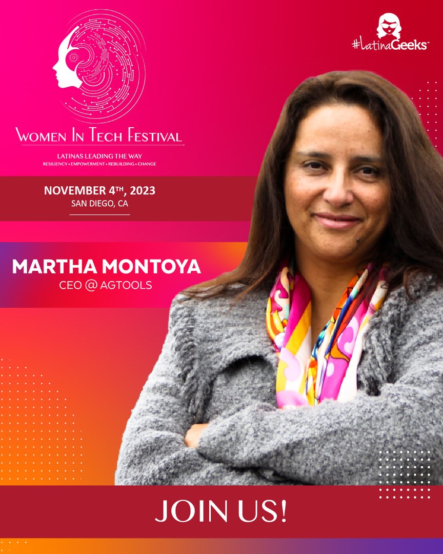 🌟 Exciting News Alert! 🌟 We are thrilled to announce Martha Montoya, CEO of AG tools, as a guest speaker at the upcoming Latina Geeks Women in Tech Festival! See you there! bit.ly/3RihLMa #LatinaGeeksWiTF #WomenInTech #TechLeadership