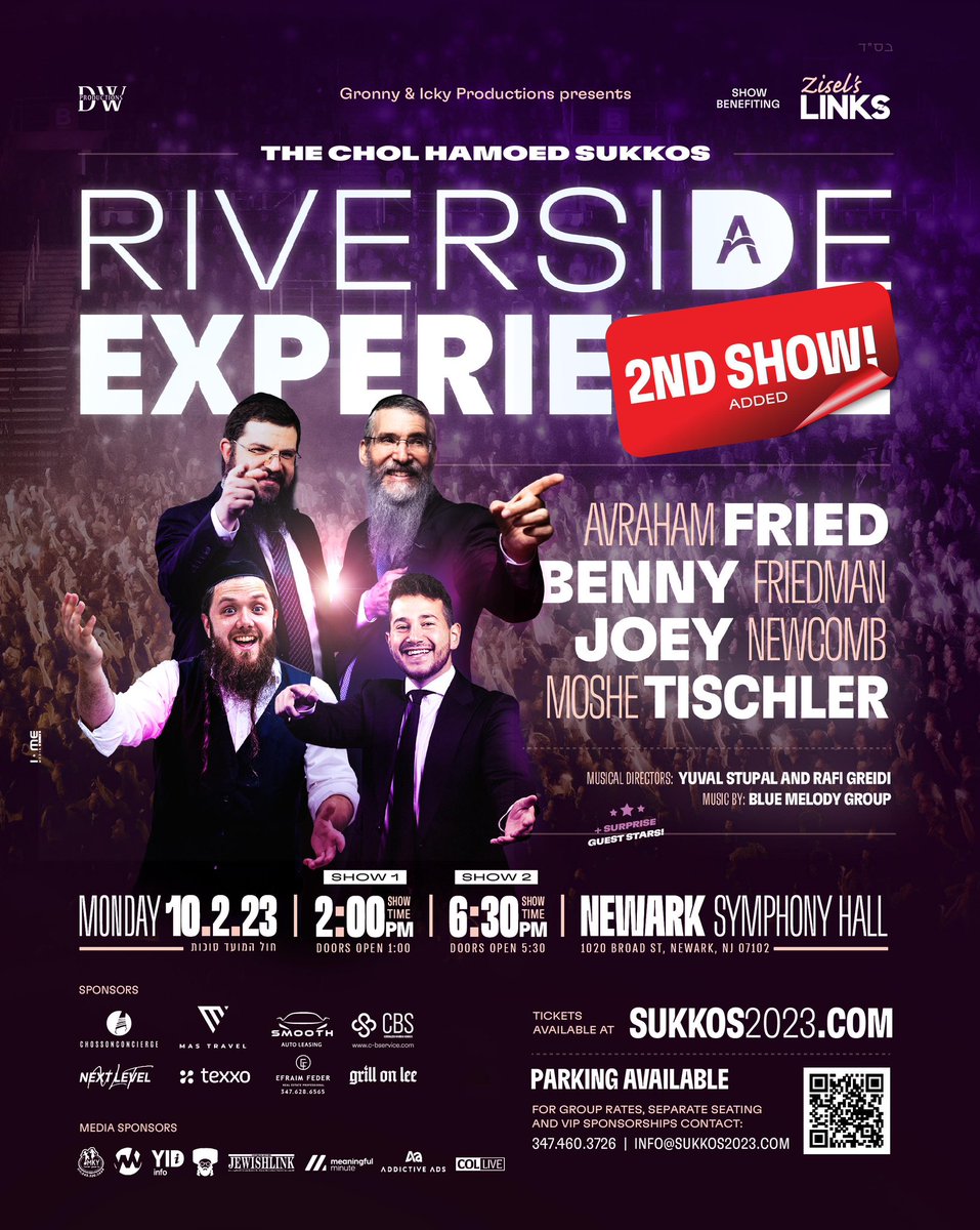 Exciting News!!
Due to popular demand a 2nd show has been added to The Chol Hamoed Sukkos Riverside Experience 

Show 1: Monday Oct 2 @ 2:00pm
Show 2: Monday Oct 2 @ 6:30pm

RUN &amp; GET YOUR TICKETS! buytickets.at/gronnyickyprod…

*Do Something Better*: youtu.be/jXwGtv2PbFM