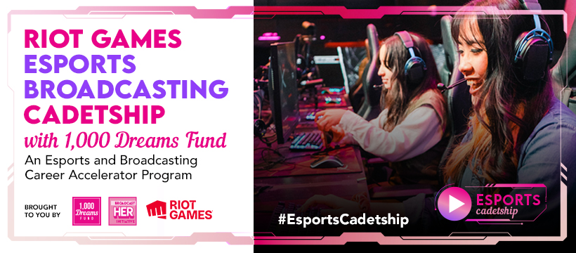 1,000 Dreams Fund (@1000dreamsfund) on Twitter photo We are thrilled to announce the launch of our inaugural Esports Broadcasting Cadetship in partnership with <a href="/riotgames/">Riot Games</a>! We are on the search for up and coming women in esports broadcasting & production for a life-changing three month paid cadetship at <a href="/riotgames/">Riot Games</a>' Broadcast We are thrilled to announce the launch of our inaugural Esports Broadcasting Cadetship in partnership with <a href="/riotgames/">Riot Games</a>! We are on the search for up and coming women in esports broadcasting & production for a life-changing three month paid cadetship at <a href="/riotgames/">Riot Games</a>' Broadcast