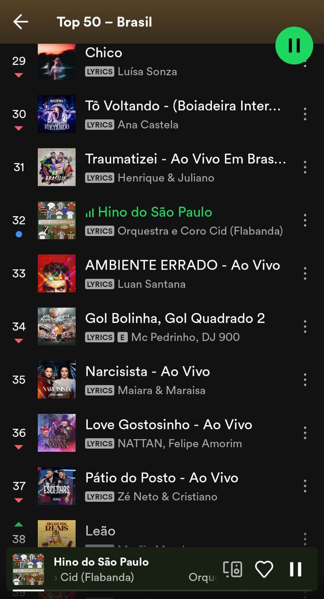 somosaopaulinos's tweet photo. E o hino do São Paulo que foi pro top 50 do Spotify https://t.co/RXCY9J4Ibj