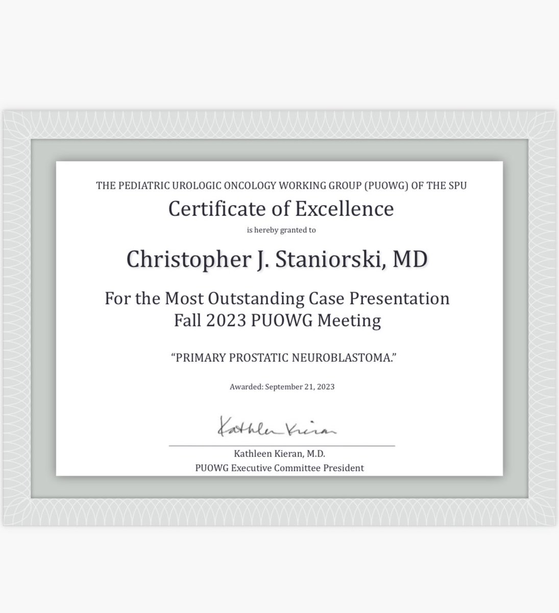 Congrats to @CStaniorski for his award on “Most Outstanding Presentation” for Fall 2023 PUOWG Meeting! @SPU_Urology @upmcpedsurology .