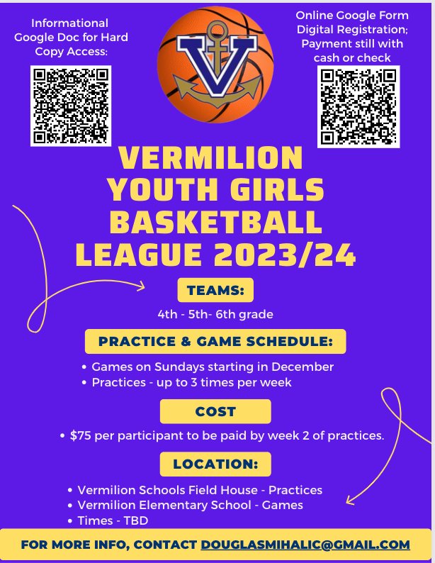 Grades 4-6 Girls Youth Basketball sign ups are out. Hope to see you all this upcoming season.
Open Gym Tue 10/26 5-6:30 at VHS. #WeAreVGBN #Attitude