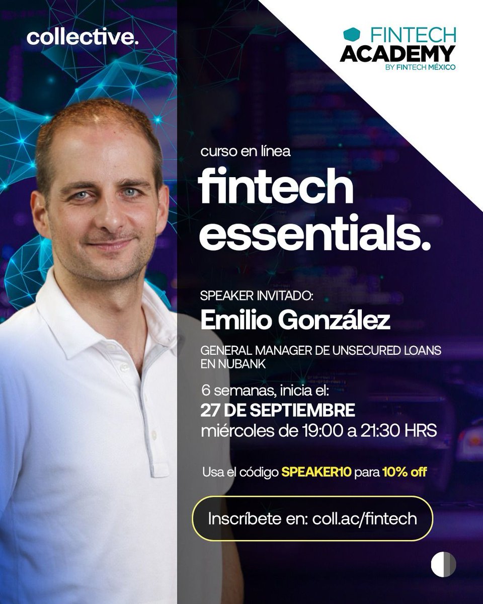 fintechmx's tweet photo. Nos emociona compartir a los speakers que tendremos en #FintechEssentials, el primer curso impulsado por #FintechAcademy y @CollectiveAcad. ¡Gracias por sumarse y compartir su experiencia! 📢¡Nos quedan pocos lugares! Pero aún puedes registrarte
👉https://t.co/zAomb9yGpp https://t.co/bsdtUoBaGv