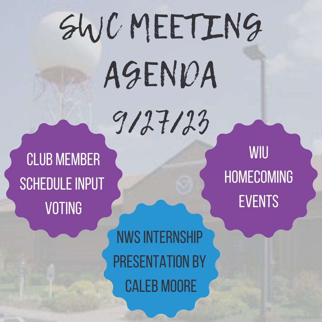 🚨MEETING ALERT🚨

Come join us this Wednesday!

#wiu #wiuams #wiuswc #nws