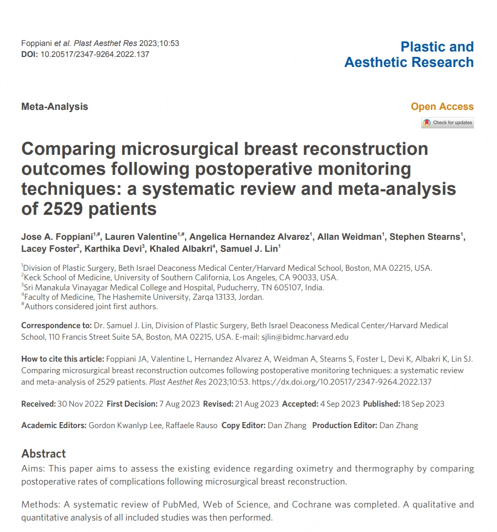 #Microsurgical #Breast #Reconstruction #Flap Dr. Samuel J. Lin's team presents an excellent Meta-Analysis🙌🙌 📑This paper aims to assess the existing evidence regarding oximetry and thermography by comparing postoperative rates of complications ... 🔗parjournal.net/article/view/6…