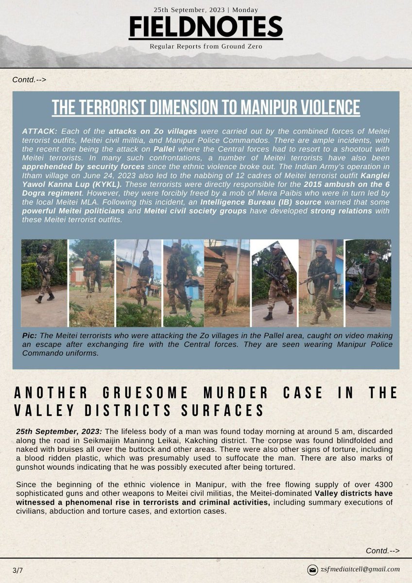 BlissAmbassador's tweet photo. 🟩FIELDNOTES
Regular Reports from Ground Zero

  🟨NIA SOUNDS ALARM OVER TRANSNATIONAL CONSPIRACY INVOLVING MEITEI TERRORISTS

🟥THE TERRORIST DIMENSION TO MANIPUR VIOLENCE

⬛️ANOTHER GRUESOME MURDER CASE IN THE VALLEY DISTRICTS SURFACES

🟩JUDGES COMMITTEE DIRECTS MANIPUR GOVERNMENT ON TRIBAL DEAD BODIES LYING IN IMPHAL MORGUES

🟨A PROLONGED GRIEF

🟥MORE CENTRAL SECURITY FORCES DEPLOYED IN MANIPUR

SOURCE : @zsfghq_official 

Our demand for separate administration stands strong and resolute. It is the only viable solution to protect our community, preserve our culture, and ensure lasting peace in Manipur. It's time for truth, justice, and a future free from falsehood.

#StateSponsoredViolenceAgainstKukiZo
 #ManipurViolence 
#MeiteiAggression  
#Meiteilieexpose
#ManipurBurning
#ManipurHorror 
#ManipurEthnicCleansing
#ZO_UNITED
#SeparateAdministrationOnlySolution  
@RapporteurUn @MelissaFleming @IndianExpress @thewire_in  @newslaundry @AJEnglish @timesofindia @htTweets  @PTI_News @amnestysasia  @rashtrapatibhvn @LiveLawIndia @barandbench @priyankagandhi  @TribalAffairsIn @narendramodi @UN @UNICEFIndia @UNICEF @unwomenindia @UNHumanRights @INCIndia @min_homeaffairs @easterncomd @TheDeshBhakt @TheQuint @CNN @ashoswai @rwac48 @AJENews @Jairam_Ramesh @afridahussai @ravishndtv @dhruv_rathee   @abhisar_sharma @HansrajMeena