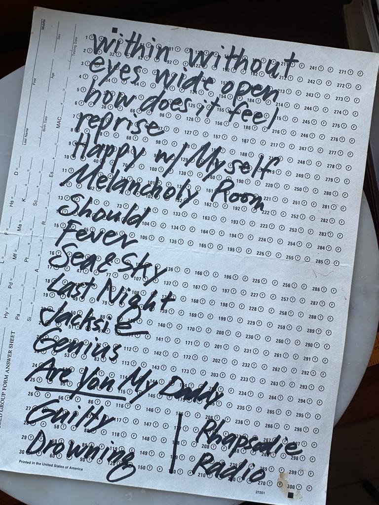 handwritten setlist, circa 1994 from @overtherhine