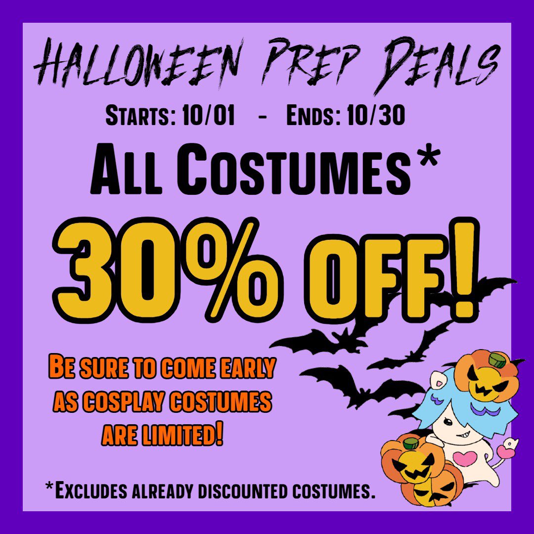 AssistWig's tweet photo. 🚨‼️New deals alert‼️🚨 

For 🎃spooky season 🎃 Assist is making all our costumes 30% off Starting October 1st in store for a spooktacular deal! Take advantage of this deal to get a fangtastic cosplay for yourself! https://t.co/Iooh3Ffw10