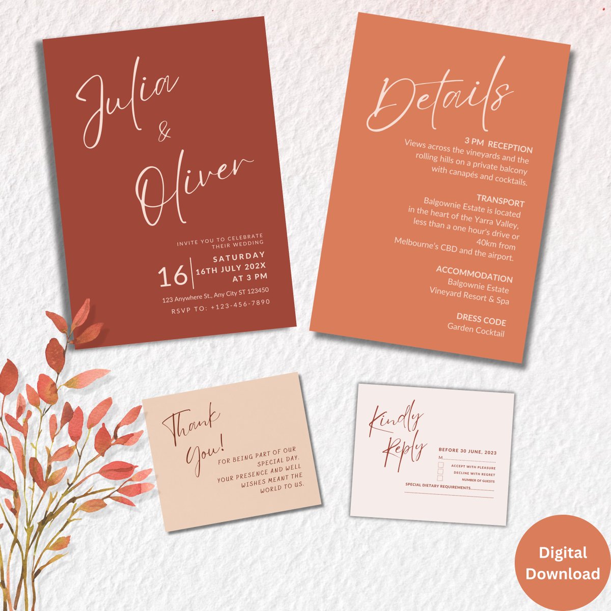 LSCreativeCo's tweet photo. Terracotta Wedding Card Set 
Create your dream wedding invitations with our Terracotta Wedding Card Set. 💑✉️#TerracottaWedding #DigitalProducts #LSCreativeCo #Etsy #EtsyShopOwner #DigitalProducts #ModernInvitation #WeddingInvitation
Product Link: https://t.co/u2sMco3emk https://t.co/FVkOn0Q0tT